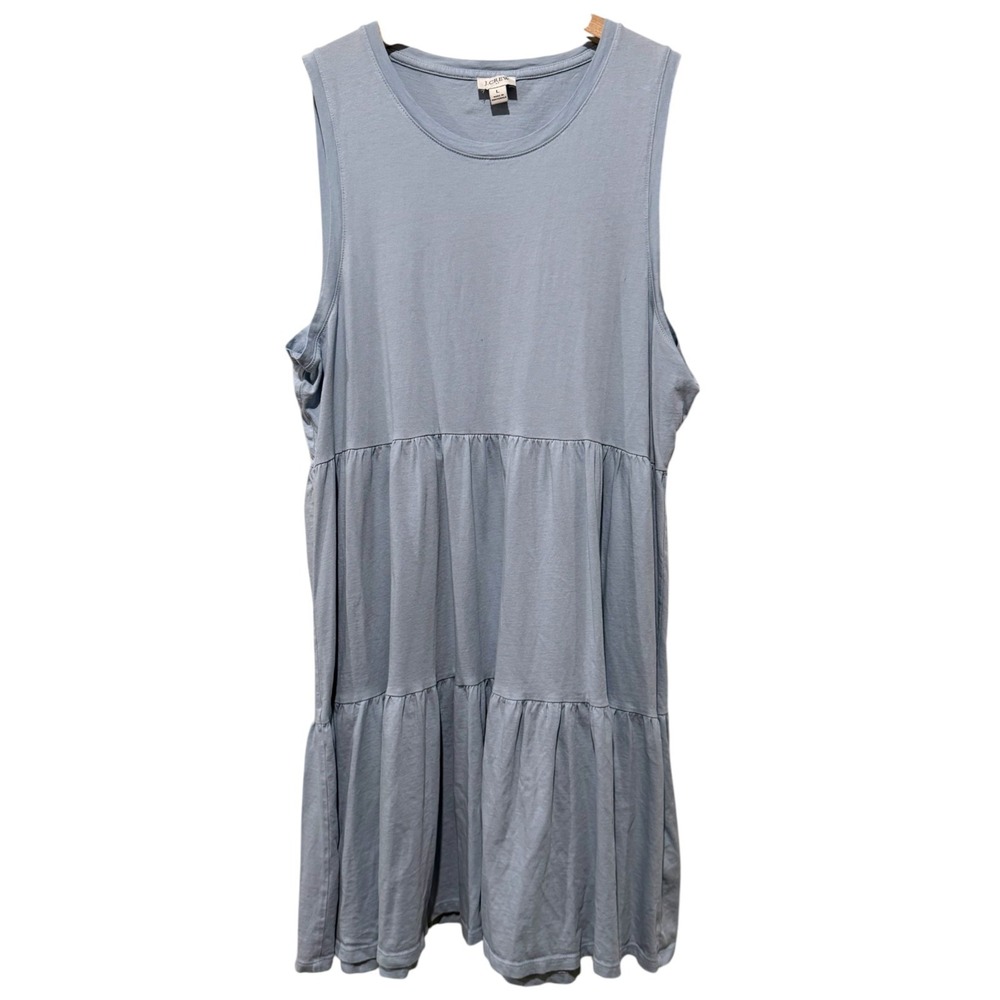 J. Crew Tiered Dress Sleeveless 100% Cotton‎ Women Sz L Blue Minimal Coastal